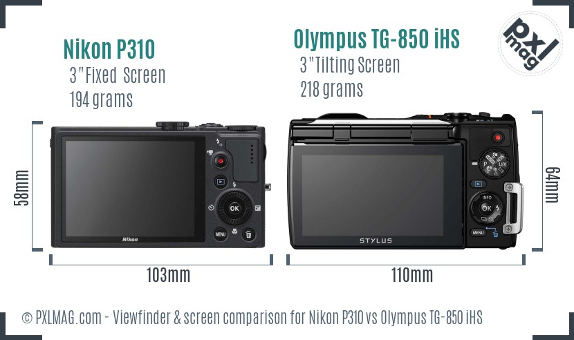 Nikon P310 vs Olympus TG-850 iHS Screen and Viewfinder comparison