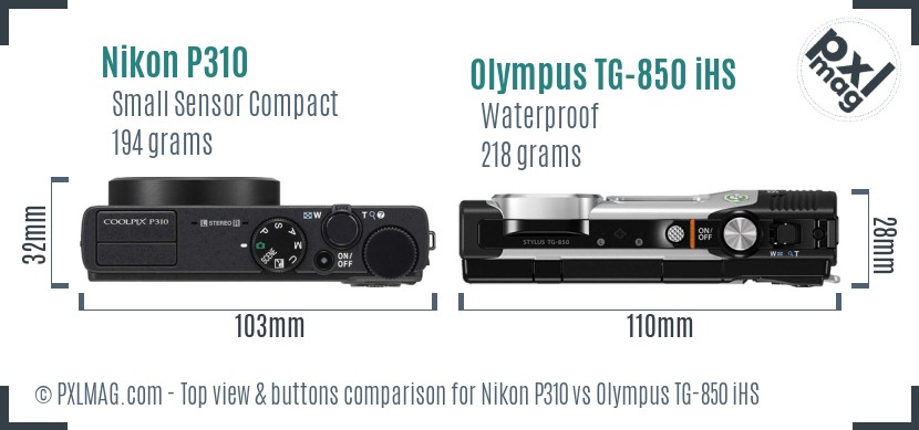 Nikon P310 vs Olympus TG-850 iHS top view buttons comparison