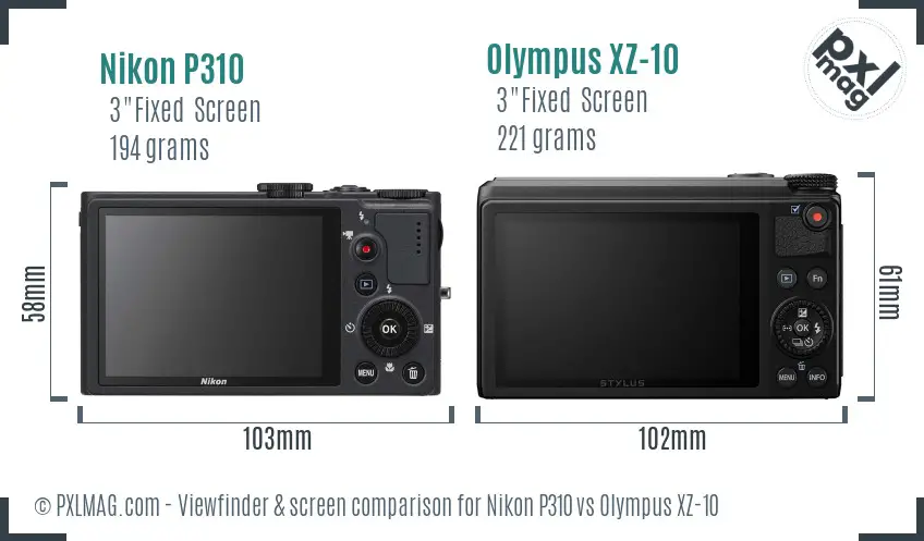 Nikon P310 vs Olympus XZ-10 Screen and Viewfinder comparison