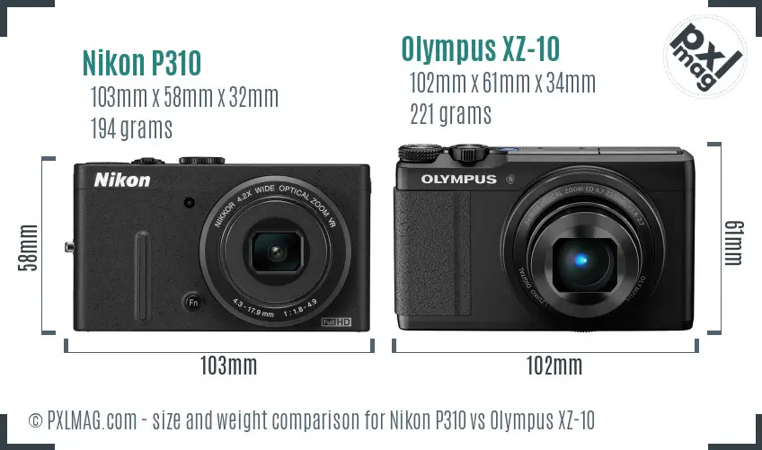 Nikon P310 vs Olympus XZ-10 size comparison