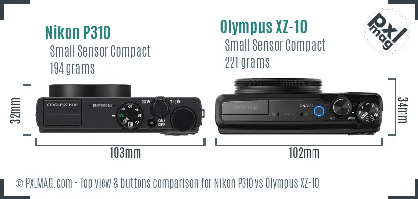 Nikon P310 vs Olympus XZ-10 top view buttons comparison