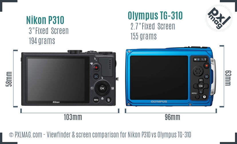 Nikon P310 vs Olympus TG-310 Screen and Viewfinder comparison
