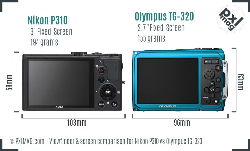 Nikon P310 vs Olympus TG-320 Screen and Viewfinder comparison