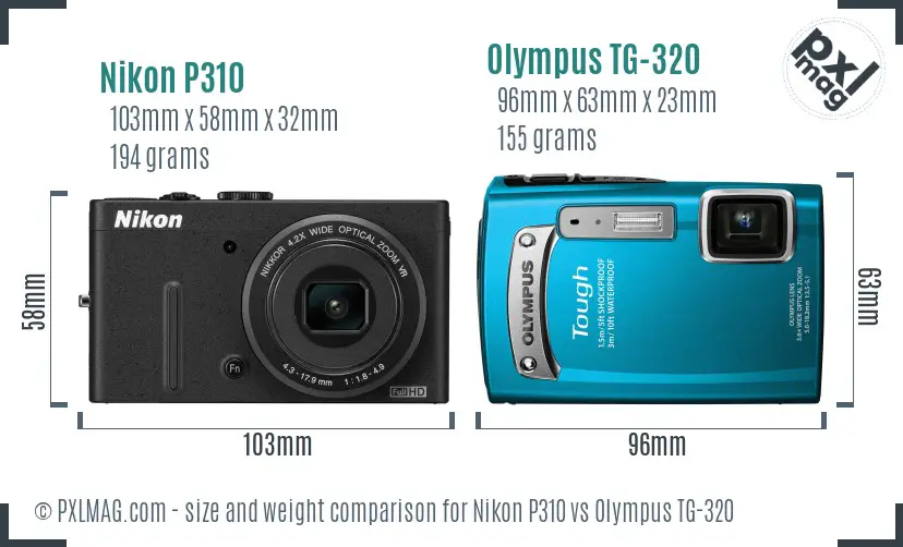 Nikon P310 vs Olympus TG-320 size comparison