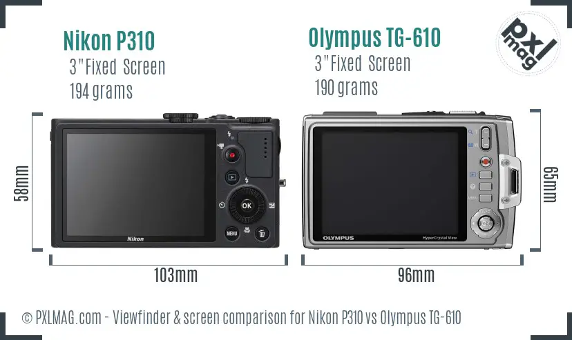 Nikon P310 vs Olympus TG-610 Screen and Viewfinder comparison Nikon P310 vs Olympus TG-610 Screen and Viewfinder comparison