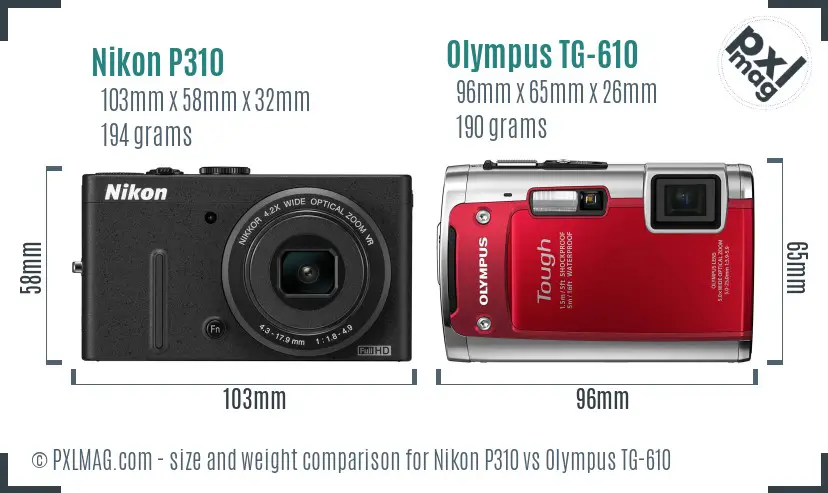 Nikon P310 vs Olympus TG-610 size comparison Nikon P310 vs Olympus TG-610 size comparison
