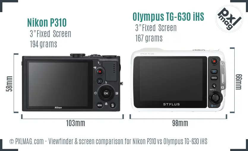 Nikon P310 vs Olympus TG-630 iHS Screen and Viewfinder comparison