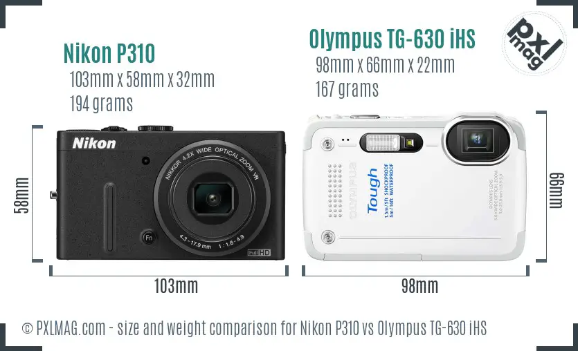 Nikon P310 vs Olympus TG-630 iHS size comparison