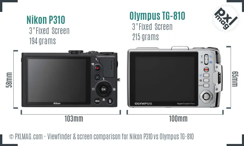 Nikon P310 vs Olympus TG-810 Screen and Viewfinder comparison
