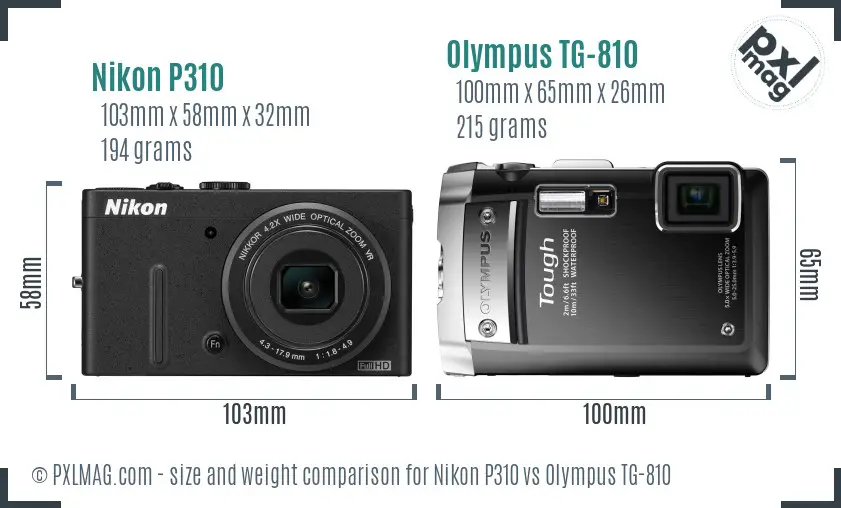 Nikon P310 vs Olympus TG-810 size comparison