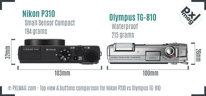 Nikon P310 vs Olympus TG-810 top view buttons comparison