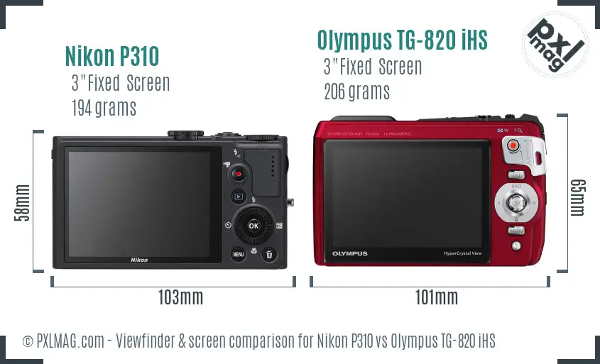 Nikon P310 vs Olympus TG-820 iHS Screen and Viewfinder comparison Nikon P310 vs Olympus TG-820 iHS Screen and Viewfinder comparison