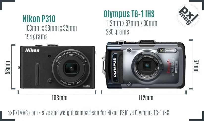 Nikon P310 vs Olympus TG-1 iHS size comparison