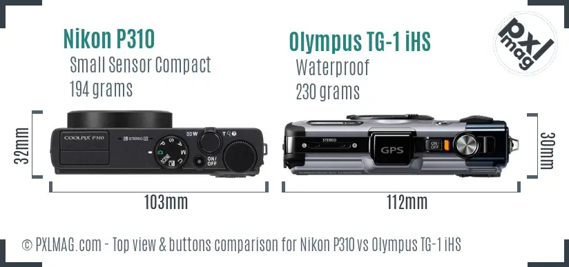 Nikon P310 vs Olympus TG-1 iHS top view buttons comparison
