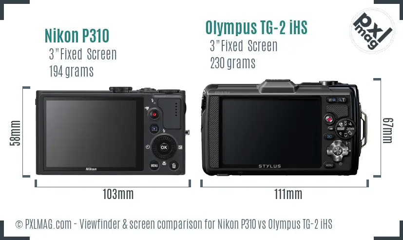 Nikon P310 vs Olympus TG-2 iHS Screen and Viewfinder comparison