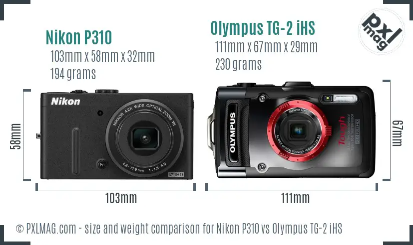 Nikon P310 vs Olympus TG-2 iHS size comparison