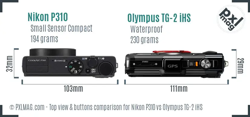 Nikon P310 vs Olympus TG-2 iHS top view buttons comparison