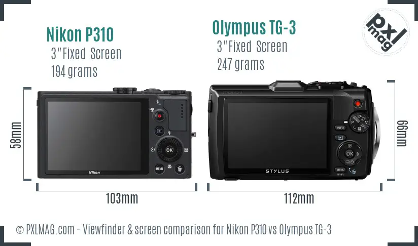 Nikon P310 vs Olympus TG-3 Screen and Viewfinder comparison