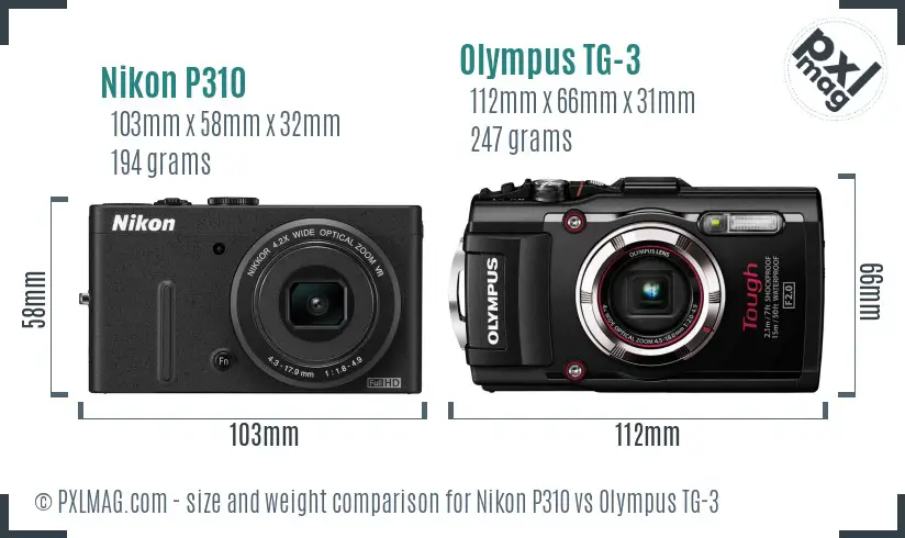 Nikon P310 vs Olympus TG-3 size comparison
