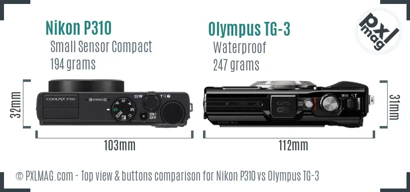 Nikon P310 vs Olympus TG-3 top view buttons comparison