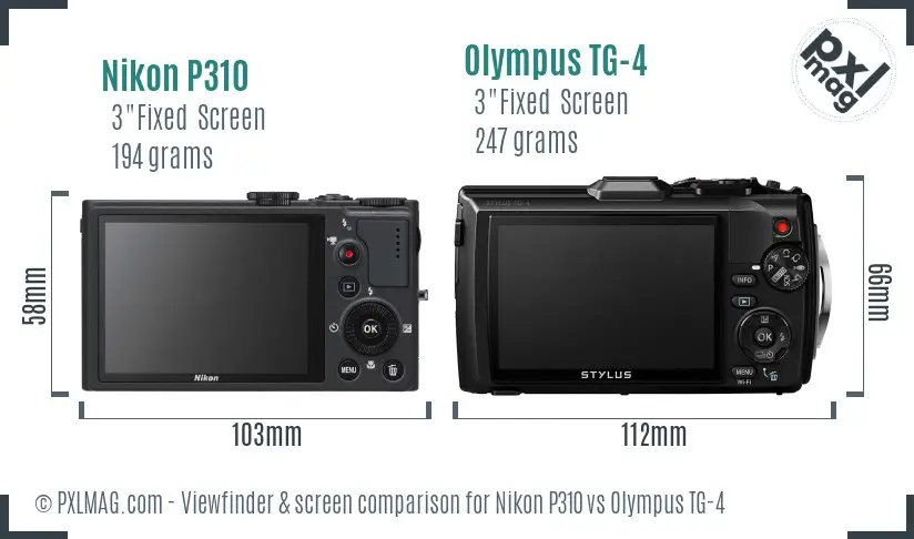 Nikon P310 vs Olympus TG-4 Screen and Viewfinder comparison