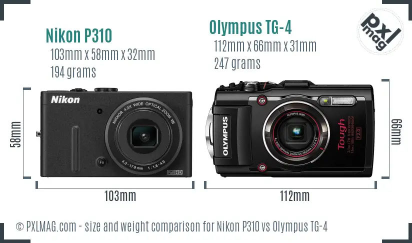 Nikon P310 vs Olympus TG-4 size comparison