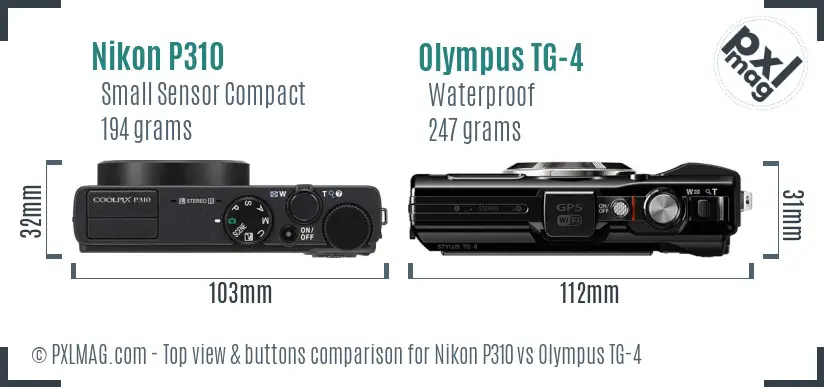 Nikon P310 vs Olympus TG-4 top view buttons comparison