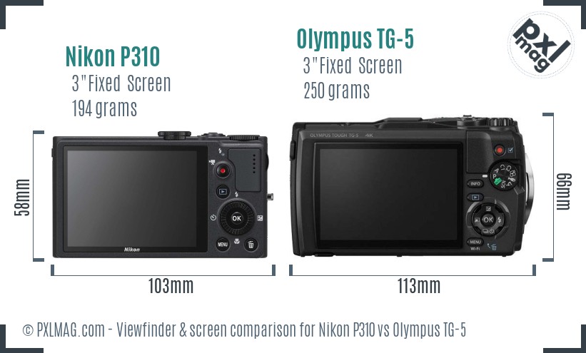 Nikon P310 vs Olympus TG-5 Screen and Viewfinder comparison