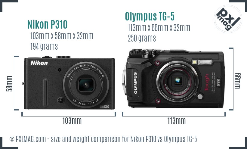 Nikon P310 vs Olympus TG-5 size comparison Nikon P310 vs Olympus TG-5 size comparison