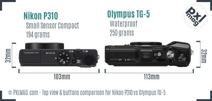 Nikon P310 vs Olympus TG-5 top view buttons comparison