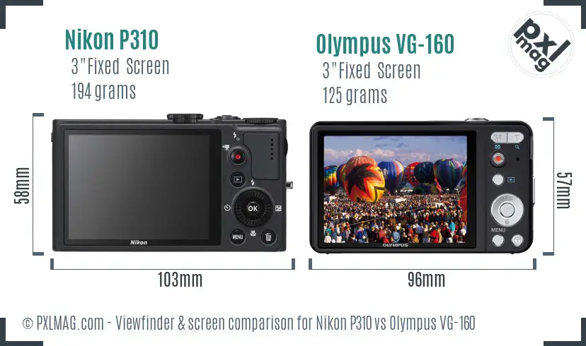 Nikon P310 vs Olympus VG-160 Screen and Viewfinder comparison