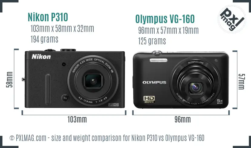 Nikon P310 vs Olympus VG-160 size comparison