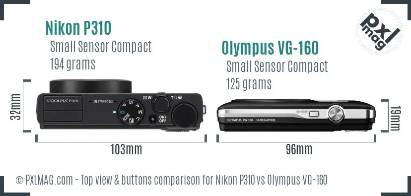 Nikon P310 vs Olympus VG-160 top view buttons comparison