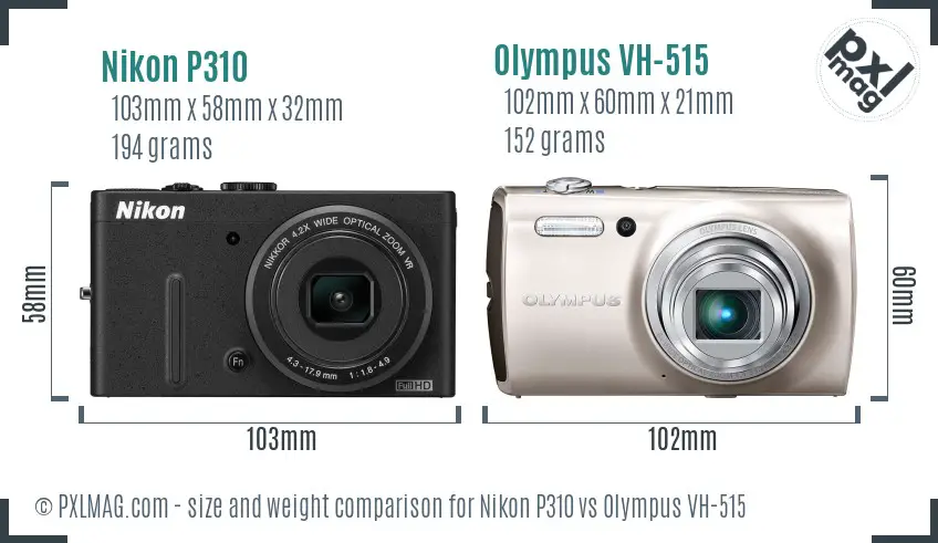 Nikon P310 vs Olympus VH-515 size comparison Nikon P310 vs Olympus VH-515 size comparison