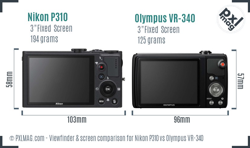 Nikon P310 vs Olympus VR-340 Screen and Viewfinder comparison