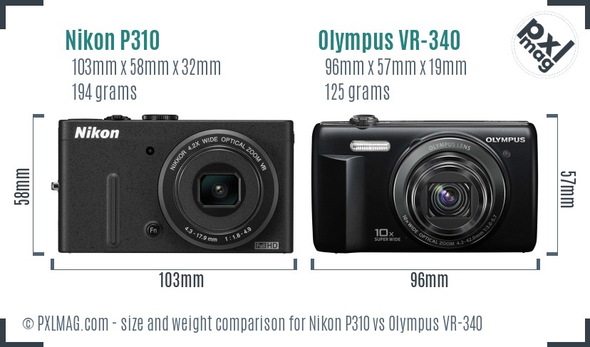 Nikon P310 vs Olympus VR-340 size comparison Nikon P310 vs Olympus VR-340 size comparison