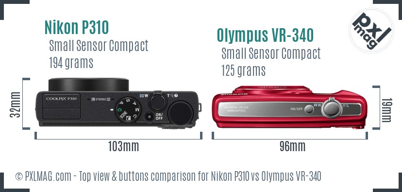 Nikon P310 vs Olympus VR-340 top view buttons comparison