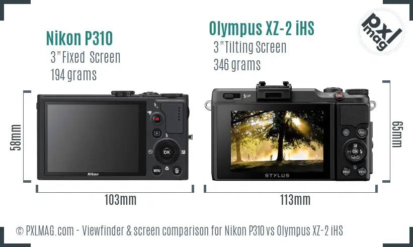 Nikon P310 vs Olympus XZ-2 iHS Screen and Viewfinder comparison