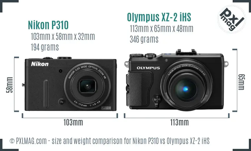 Nikon P310 vs Olympus XZ-2 iHS size comparison