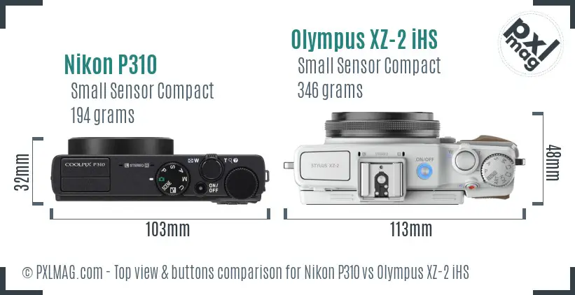 Nikon P310 vs Olympus XZ-2 iHS top view buttons comparison