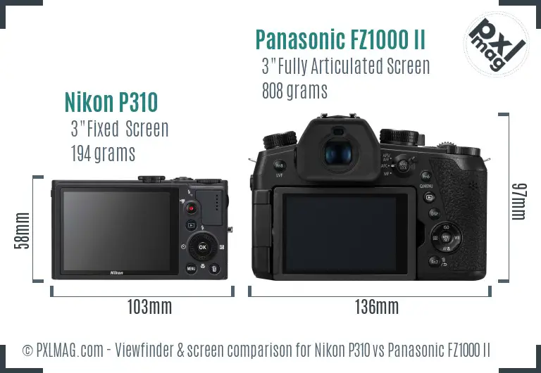 Nikon P310 vs Panasonic FZ1000 II Screen and Viewfinder comparison
