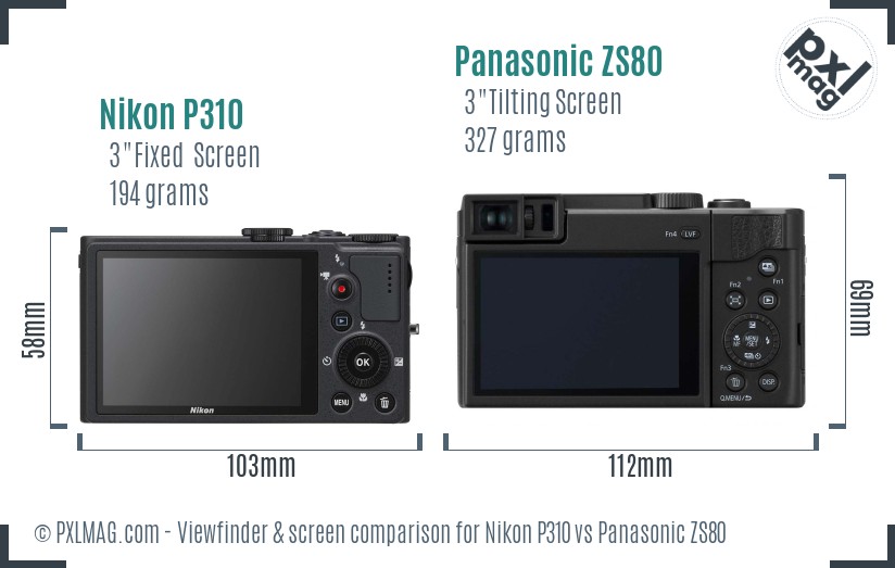 Nikon P310 vs Panasonic ZS80 Screen and Viewfinder comparison