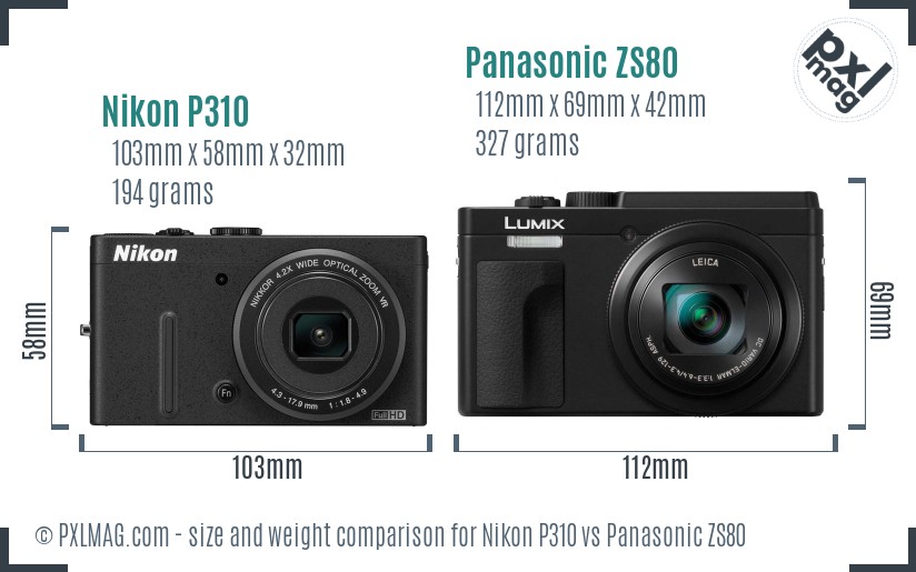 Nikon P310 vs Panasonic ZS80 size comparison