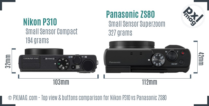 Nikon P310 vs Panasonic ZS80 top view buttons comparison
