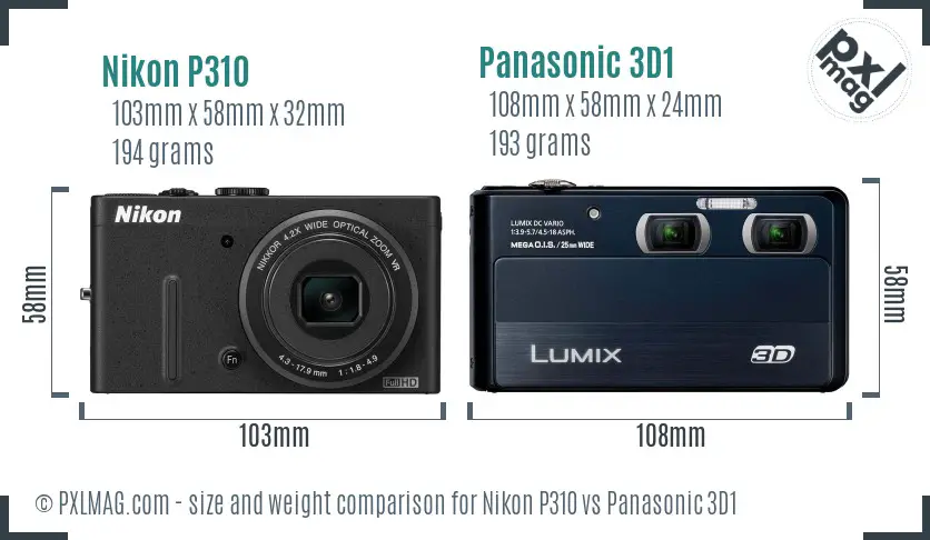 Nikon P310 vs Panasonic 3D1 size comparison Nikon P310 vs Panasonic 3D1 size comparison