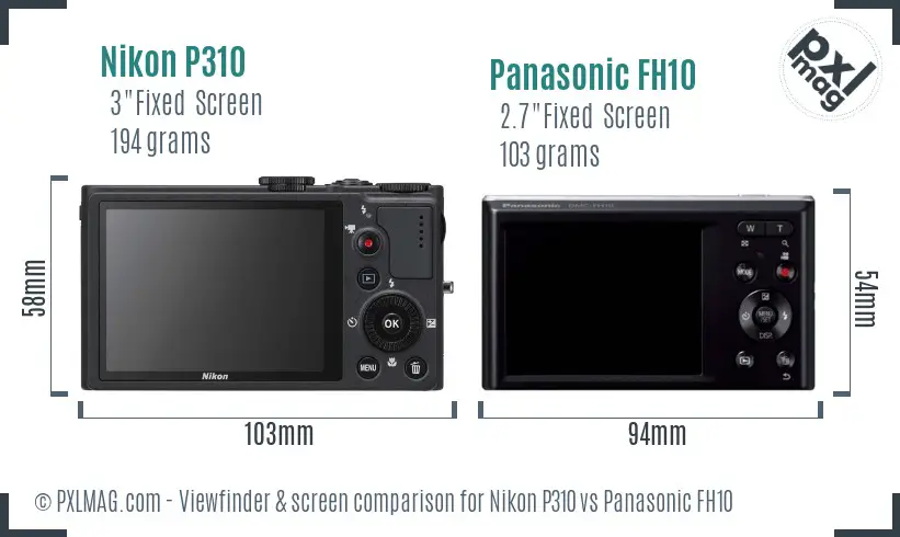 Nikon P310 vs Panasonic FH10 Screen and Viewfinder comparison