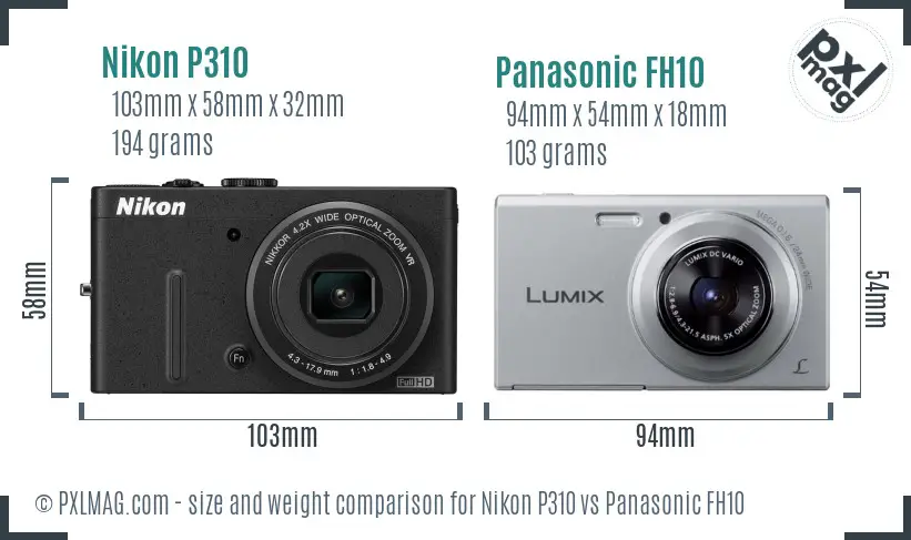 Nikon P310 vs Panasonic FH10 size comparison