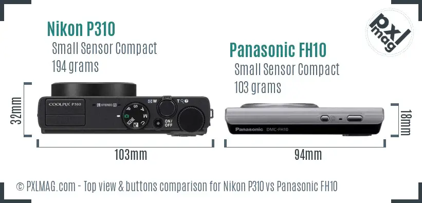 Nikon P310 vs Panasonic FH10 top view buttons comparison