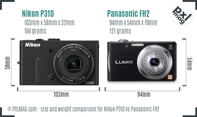 Nikon P310 vs Panasonic FH2 size comparison Nikon P310 vs Panasonic FH2 size comparison