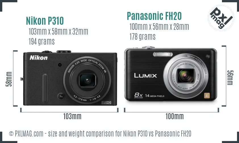 Nikon P310 vs Panasonic FH20 size comparison Nikon P310 vs Panasonic FH20 size comparison